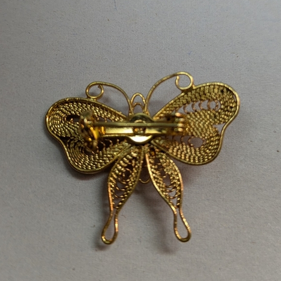 Vintage Gold Filigree Butterfly Pin Brooch - Picture 3 of 4